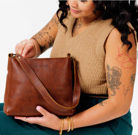 Portland Leather Goods Triangle Shoulder Bag in Nutmeg