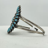 Zuni Turquoise Needlepoint Cuff Bracelet Signed JHN in Sterling Silver 24g