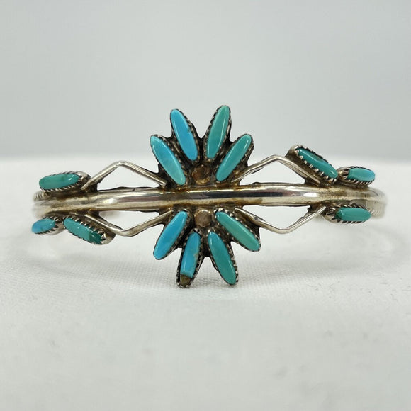Old Pawn Turquoise Pettipoint Sterling Silver Cuff Bracelet 10g