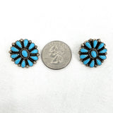 Vintage Navajo Cluster Stud Earrings Sterling Silver Turquoise Jewelry
