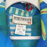 men Peter Popovitch Sailboat Bowling Aloha Shirt Blue Woven Top M