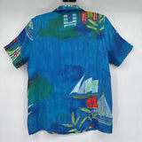 men Peter Popovitch Sailboat Bowling Aloha Shirt Blue Woven Top M