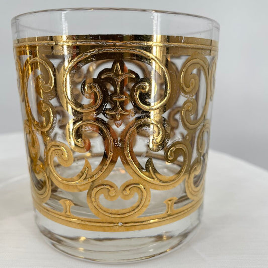 Set of 2 Georges Briard Spanish Gold Signed Lowball Glasses 1960s MCM Dishware