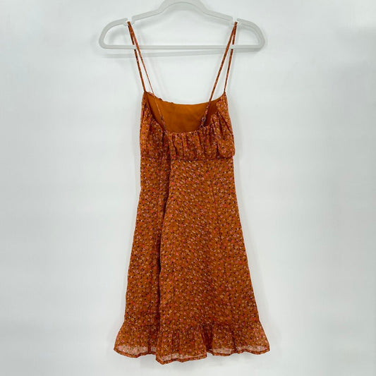 women Leith - Anthro Floral Mini Burnt Orange Dress S