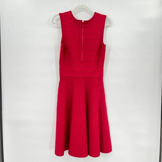 women Pink Tartan Sleeveless Textured Knit A-Line Red Dress S
