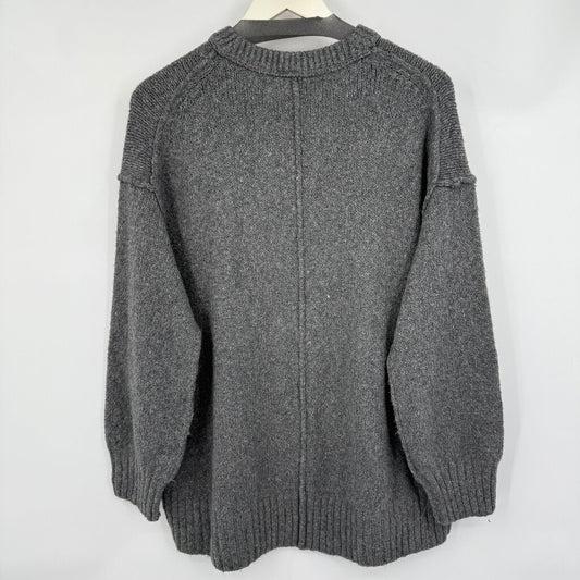 women Free People Brookside Oversized V-Neck Gray Sweater M
