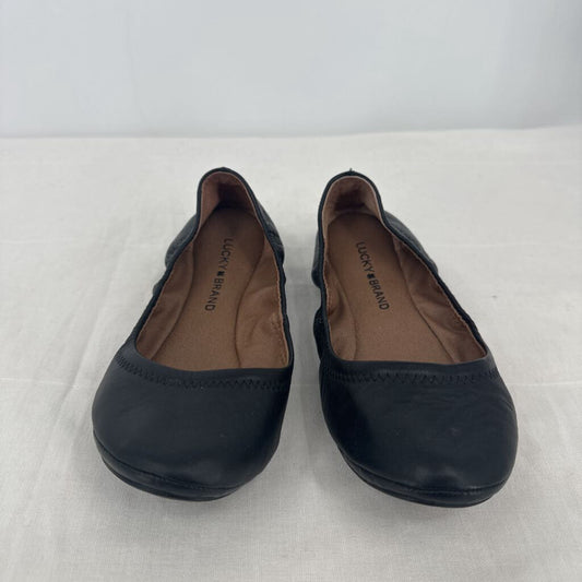women Lucky Brand Emmie Leather Flat MSRP $89 Black Shoes 8W