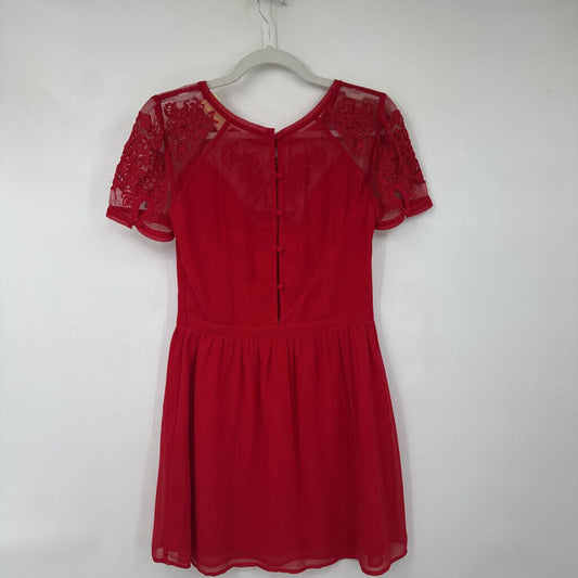 women Kimchi Blue Embellished Mesh Accents Red Dress 4