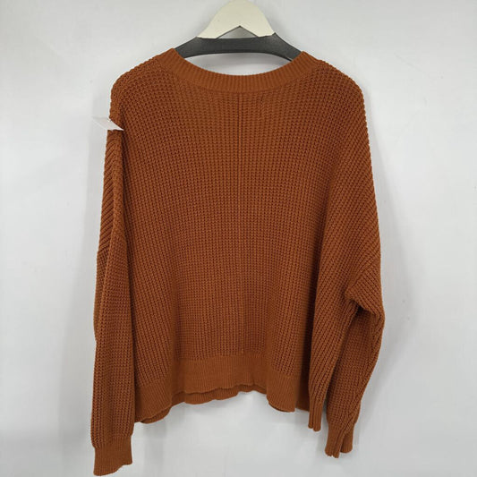 women Tradlands Cotton V-Neck Rust Sweater XL