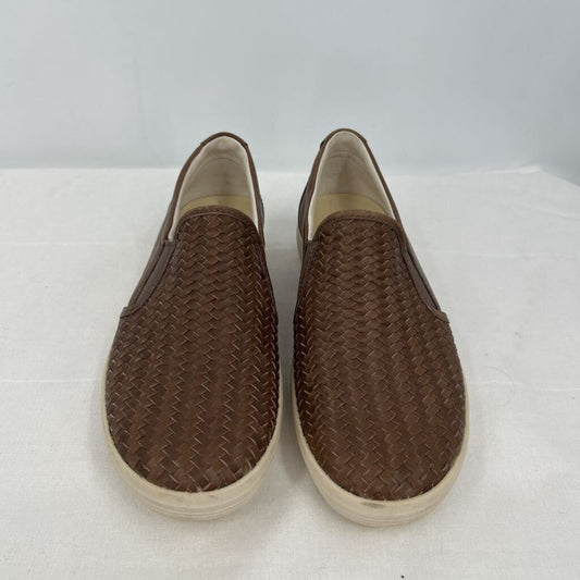 women Ecco Soft 7 Woven Slip On Brown Cream Shoes 39/8-8.5