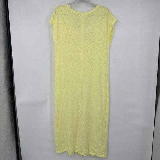 women Universal Thread Deep V Cotton Maxi Neon Yellow Dress M