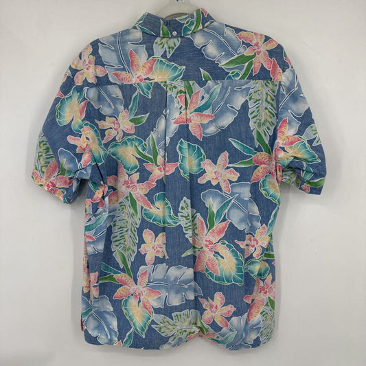 men Cooke Street Vintage Reverse Print 4 Button Pullover Blue Pink Green Woven Top XL