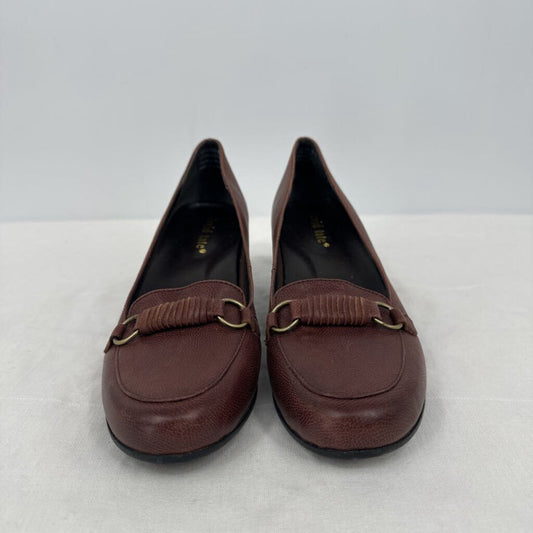 women David Tate Leather Loafers Brown Gold Shoes 8N