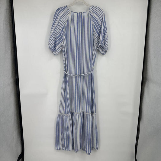 women Old Navy Linen Blend Striped Maxi Blue White Dress XLT