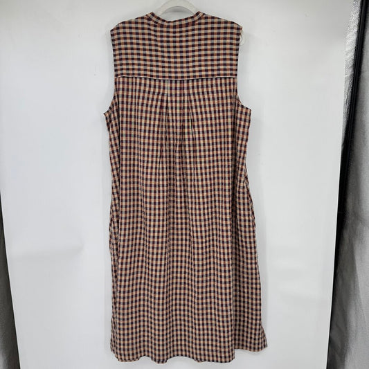 women Toast Sleeveless Gingham Midi Purple Cream Brown Dress 18