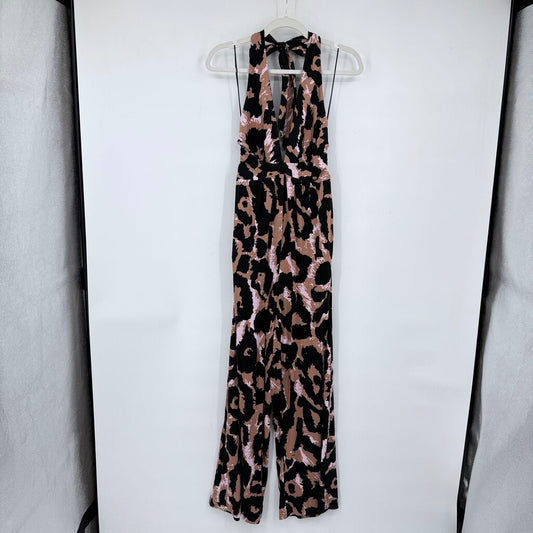 women Diane Von Furstenburg for Target Leopard Halter Pink Brown Black Jumpsuit/Romper XS