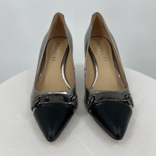 women Coach Bowery Cap Toe Pointed Pumps Pewter & Black Shoes 5