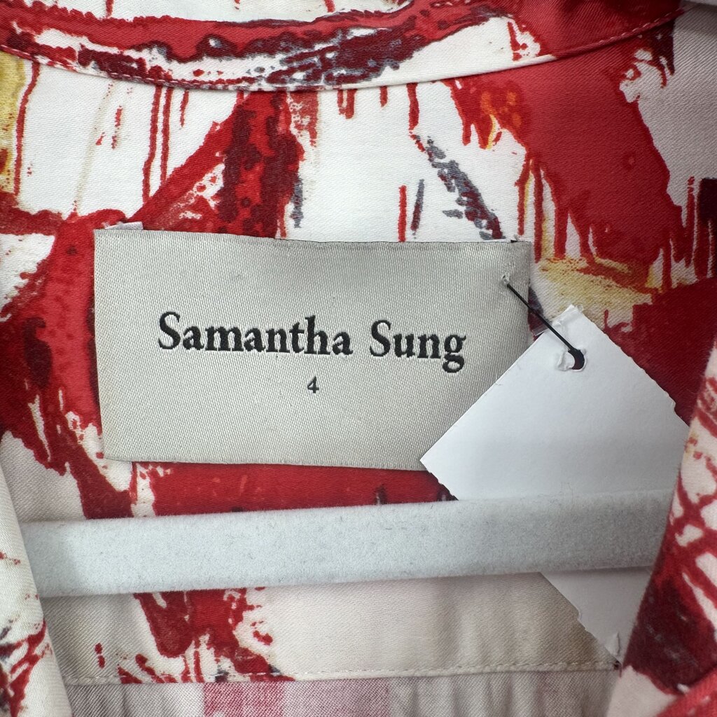 women Samantha Sung Audrey Shirtdress Abstract Print MSRP $1000 Red White Dress 4