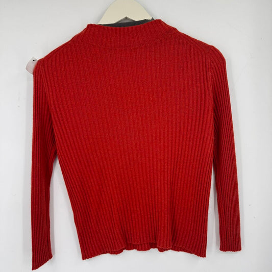 women Vince MSRP $398 Ribbed Cashmere-Silk Mock Neck Pimiento Sweater S