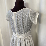 1950s White Embroidered Lawn Day Party Dress Size Small