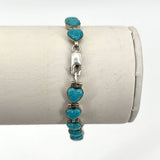 Turquoise Heart Bracelet 7-3/4” Long Sterling Silver