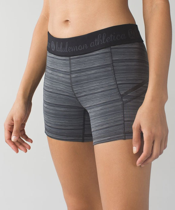 women Lululemon Lululemon What The Sport Short in Cyber Stripe Deep Coal Black Women's Size 6 Gray Activewear 6