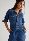 women Lee Free People x Lee Union Coverall Iconic Blue Women's Size Large Blue Dress XS