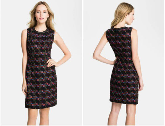 women Trina Turk Trina Turk Goodnight Black Tweed Sheath Dress 4 Black/Red/Blue Dress 4