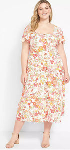 New with Tags Lane Bryant Bright Floral Flutter-Sleeve Faux-Button Midi Dress Women's Size 22