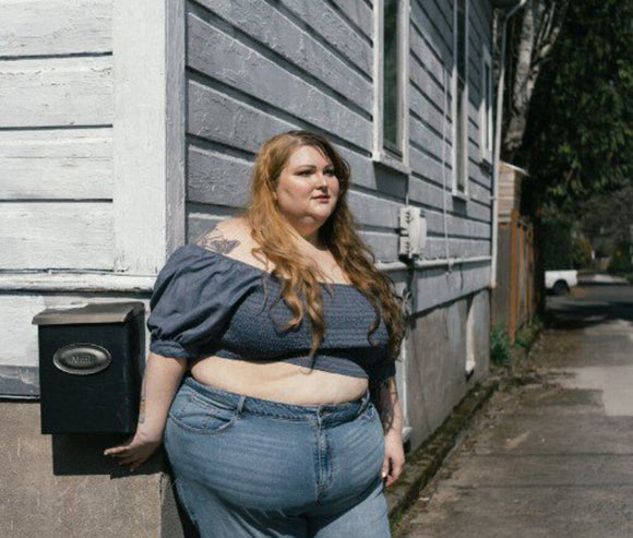 women Altar New with Tags Altar Chambray Natalie Smocked Crop Top Size 5X Blue Woven Top 5XL