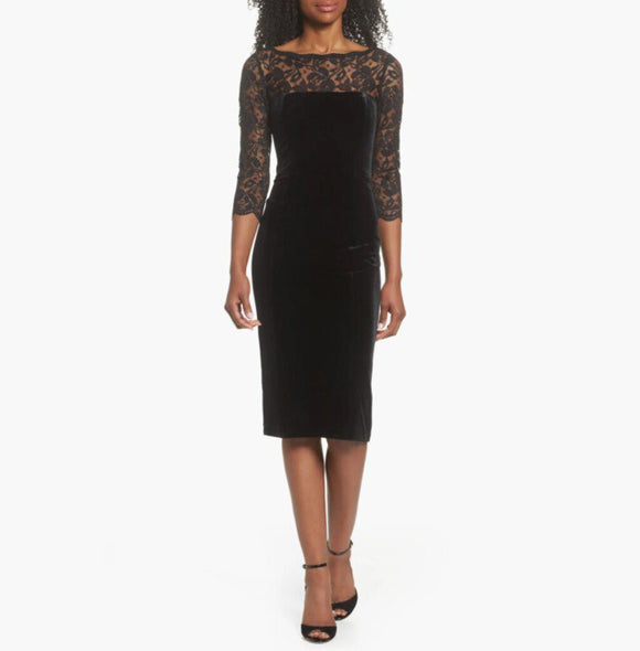 women Eliza J NWT Lace and Velvet Cocktail MSRP $148 Black Dress 16