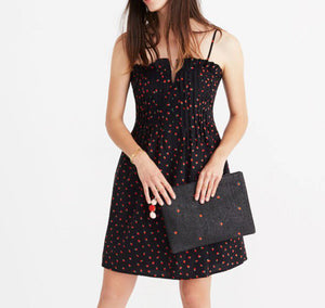 women Madewell Pintuck Cami Dress in Strawberry Print Black Red Green Dress 10