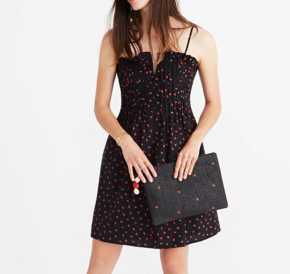 women Madewell Pintuck Cami Dress in Strawberry Print Black Red Green Dress 10