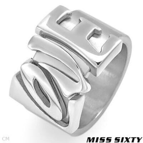 women Miss Sixty NIB Love Ring Stainless Steel Silver Jewelry 5