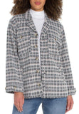 women Liverpool Heather Houndstooth Fuzzy Button Front Boxy Shirt Jacket MSRP $149 Gray Jacket M