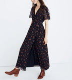 women Madewell Tulip-Sleeve Maxi Dress in Sweet Blossoms Navy Blue Dress 6