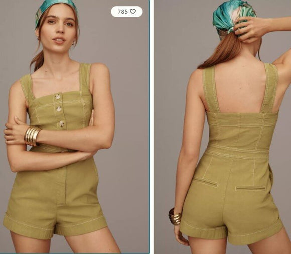 women Maeve - Anthro NWT The Colette Romper Moss Green Dress 12