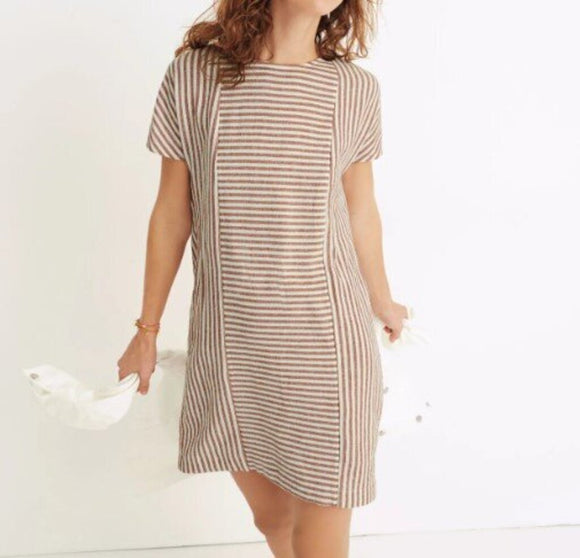 women Madewell Linen Button Back Shift Warm Nutmeg Dress S