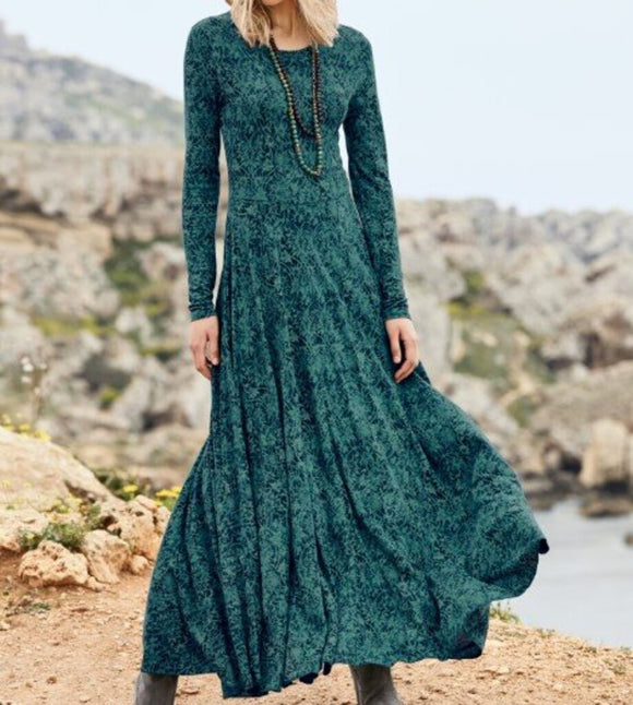 women Peruvian Connection Jade Vine Jersey Knit Teal Navy Dress S