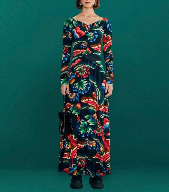 women Farm Rio Black Chevron Forest Black Multi Dress M