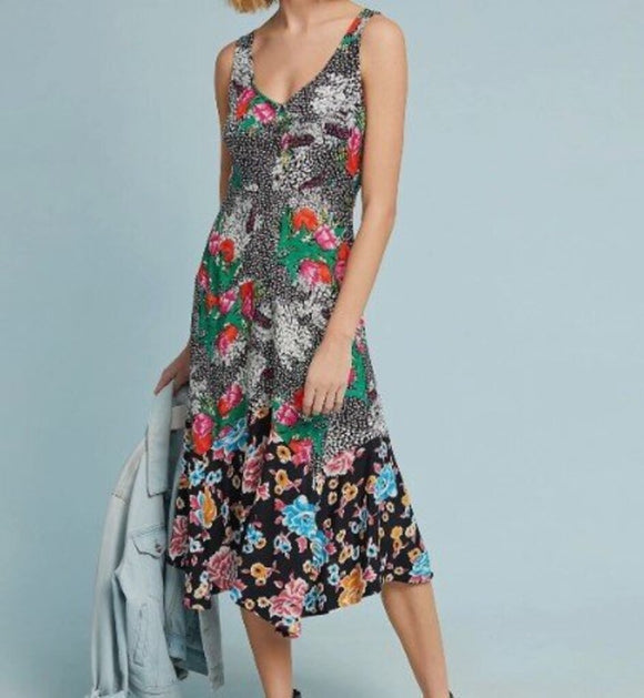 women Maeve - Anthro Violette Floral Sleeveless Midi Black White Multi Dress 4