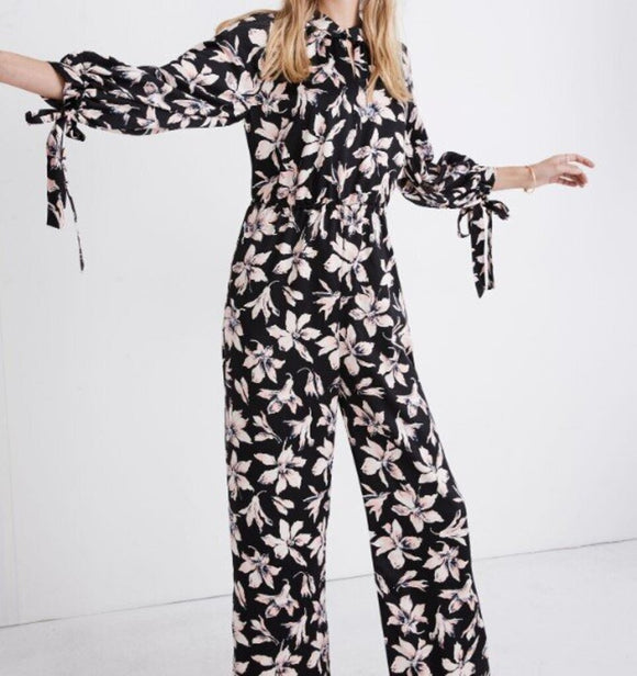 women Madewell Tie-Sleeve Jumpsuit in Winter Orchid MSRP $158 Black Pink White Jumpsuit/Romper S