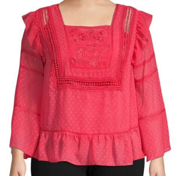 women Nanette Nanette Lepore Embroidered Squareneck Blouse Coral Woven Top XL