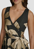 women Donna Karan NWT Faux Wrap Ballgown Floral Black & Tan Dress 14