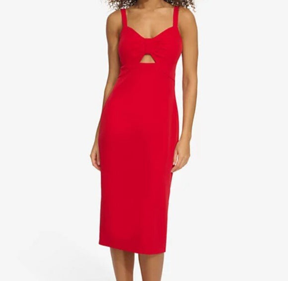Siena NWT Ruched-Front Cutout Sleeveless Midi Dress