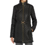 women Via Spiga Belted Quilted Black Coat XL