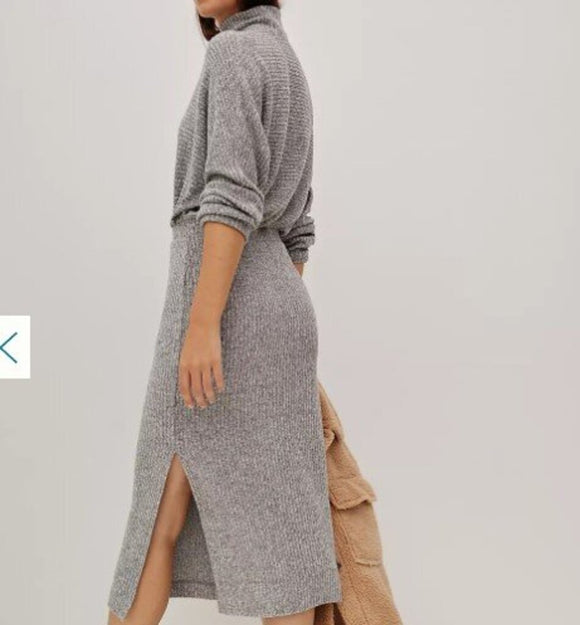women Saturday Sunday Mariah Ribbed Knit Maxi Gray Dress XL