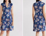 women Vince Camuto Floral Scuba Knit Fit & Flare Navy Multi Dress 12