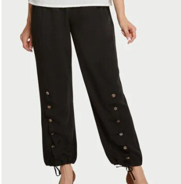 women Fridaze Ripple Tide Linen Pants Ankle Black Pants S