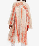 women Free People Desert Daze Knit Fringe Duster Cardigan Taupe Peach Coral Sweater M/L